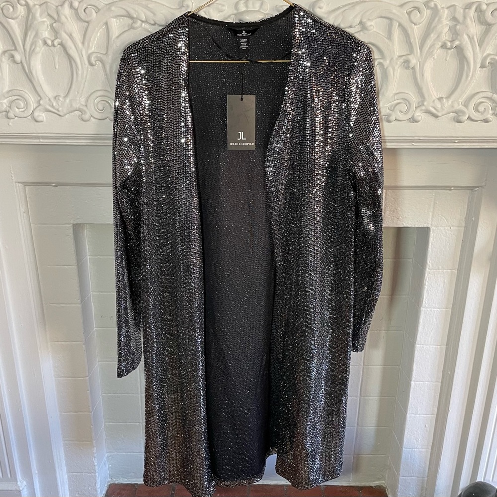 NWT Silver Sequin Maxi Cardigan